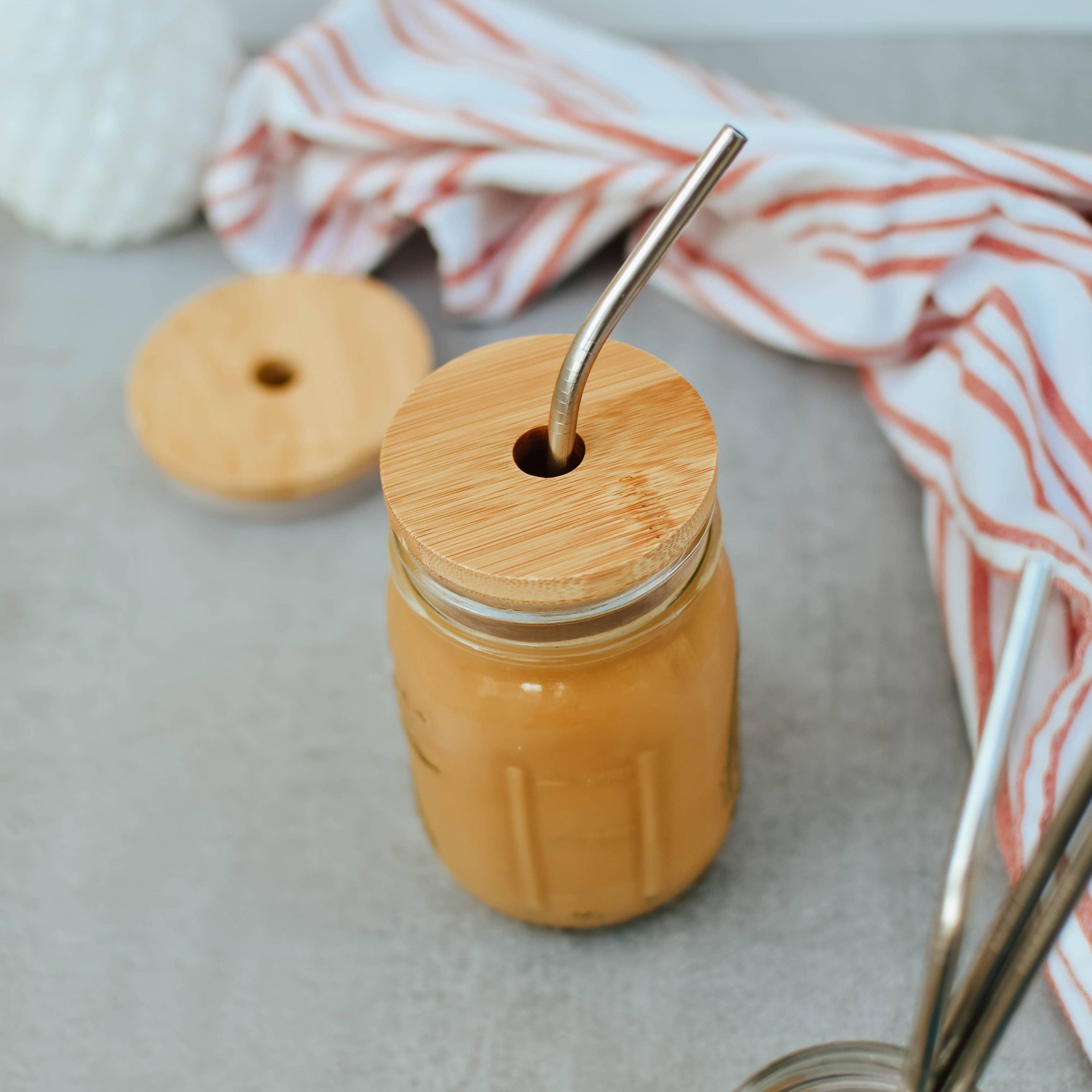 Bamboo Jar Lid Straw Hole Regular Mouth