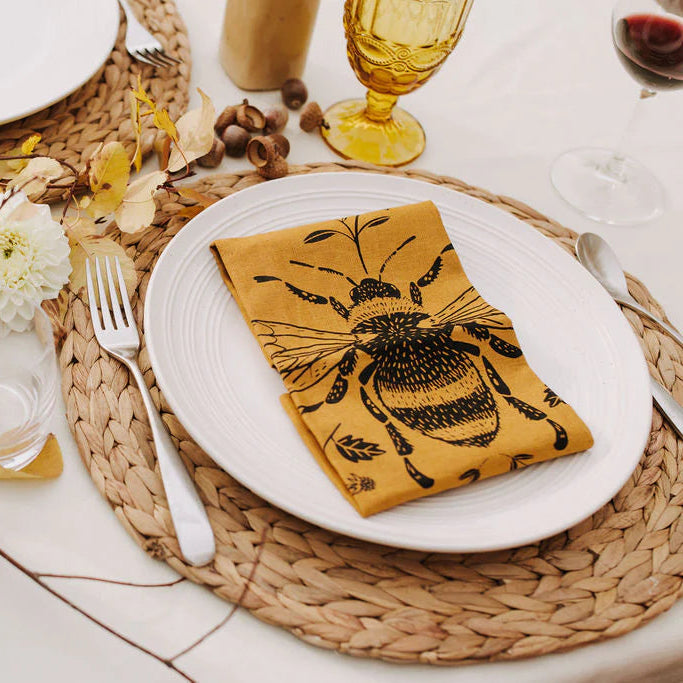 Napkin Set Linen Golden Bee
