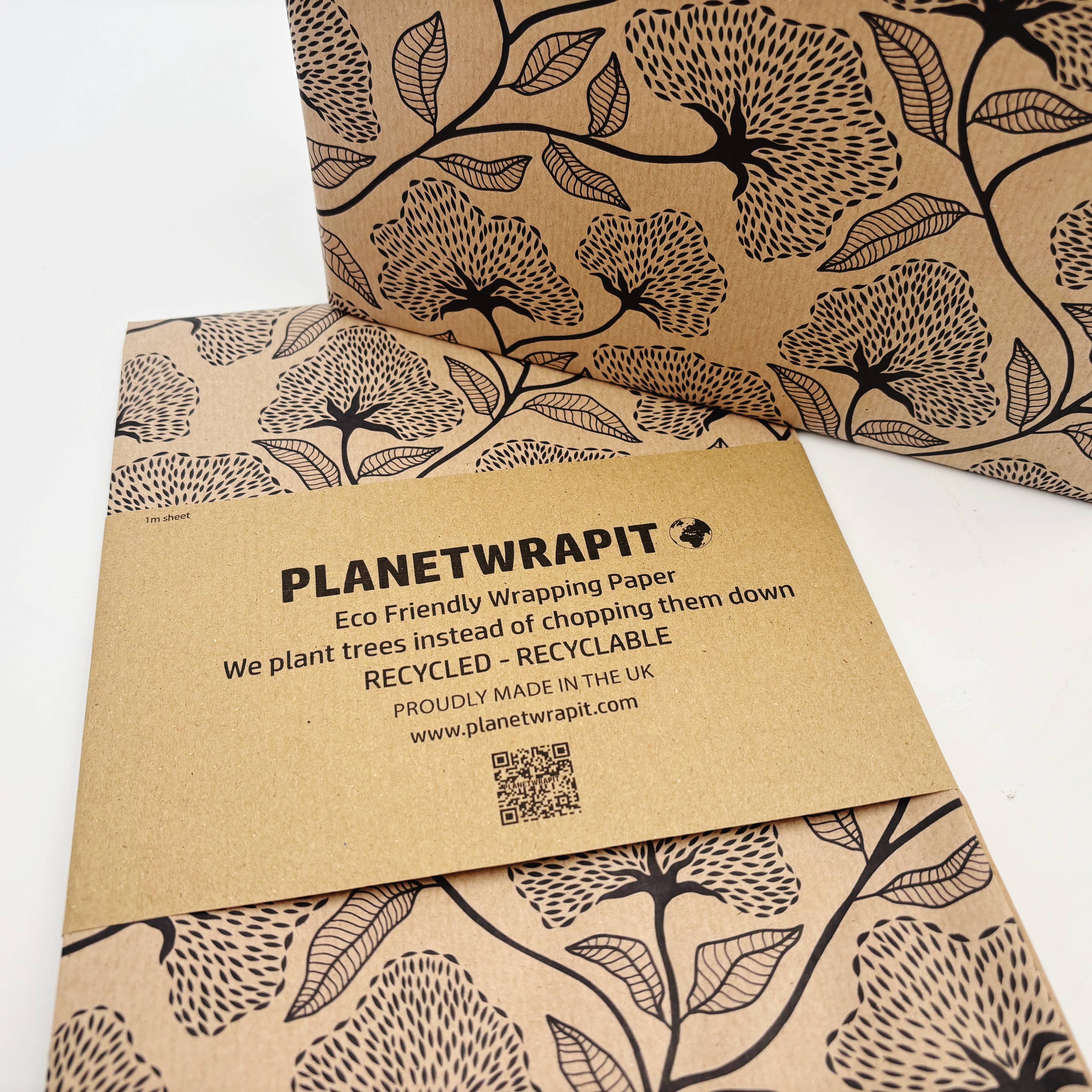 Black Floral Recycled Kraft Wrapping Paper