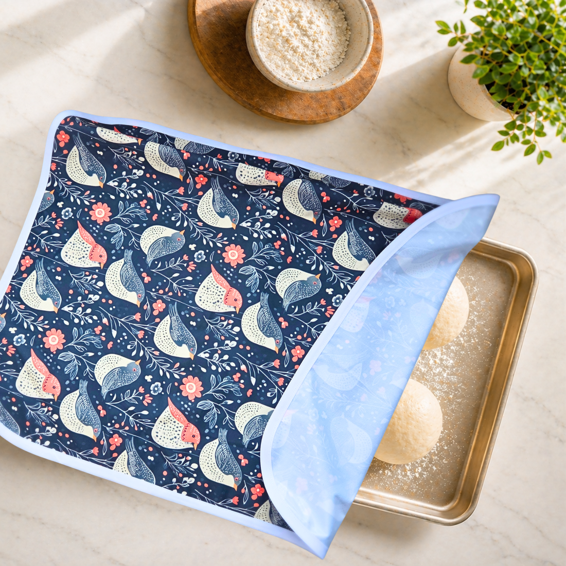 Reusable Proofing Pan Cover Folk Birds