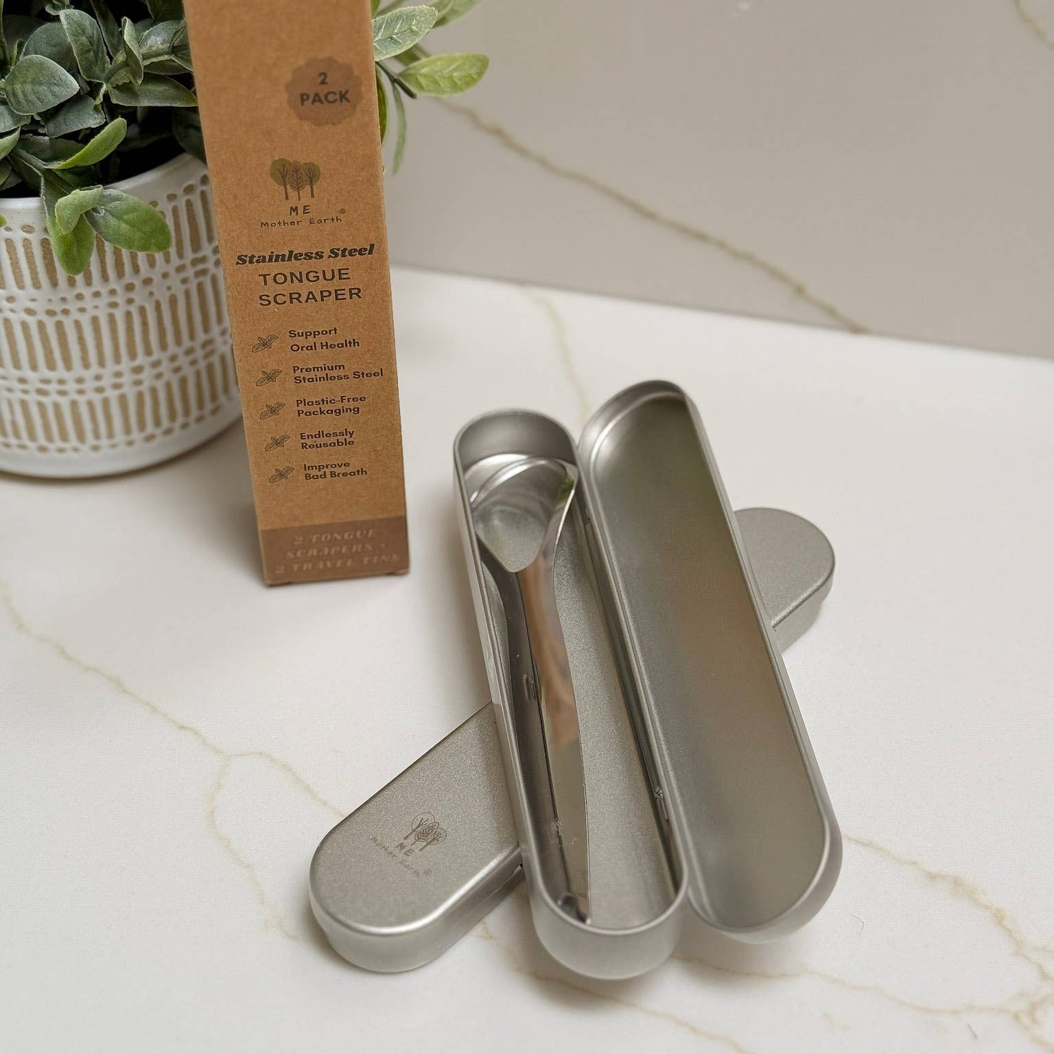 Stainless Steel Travel Tongue Scrapers- 2pk