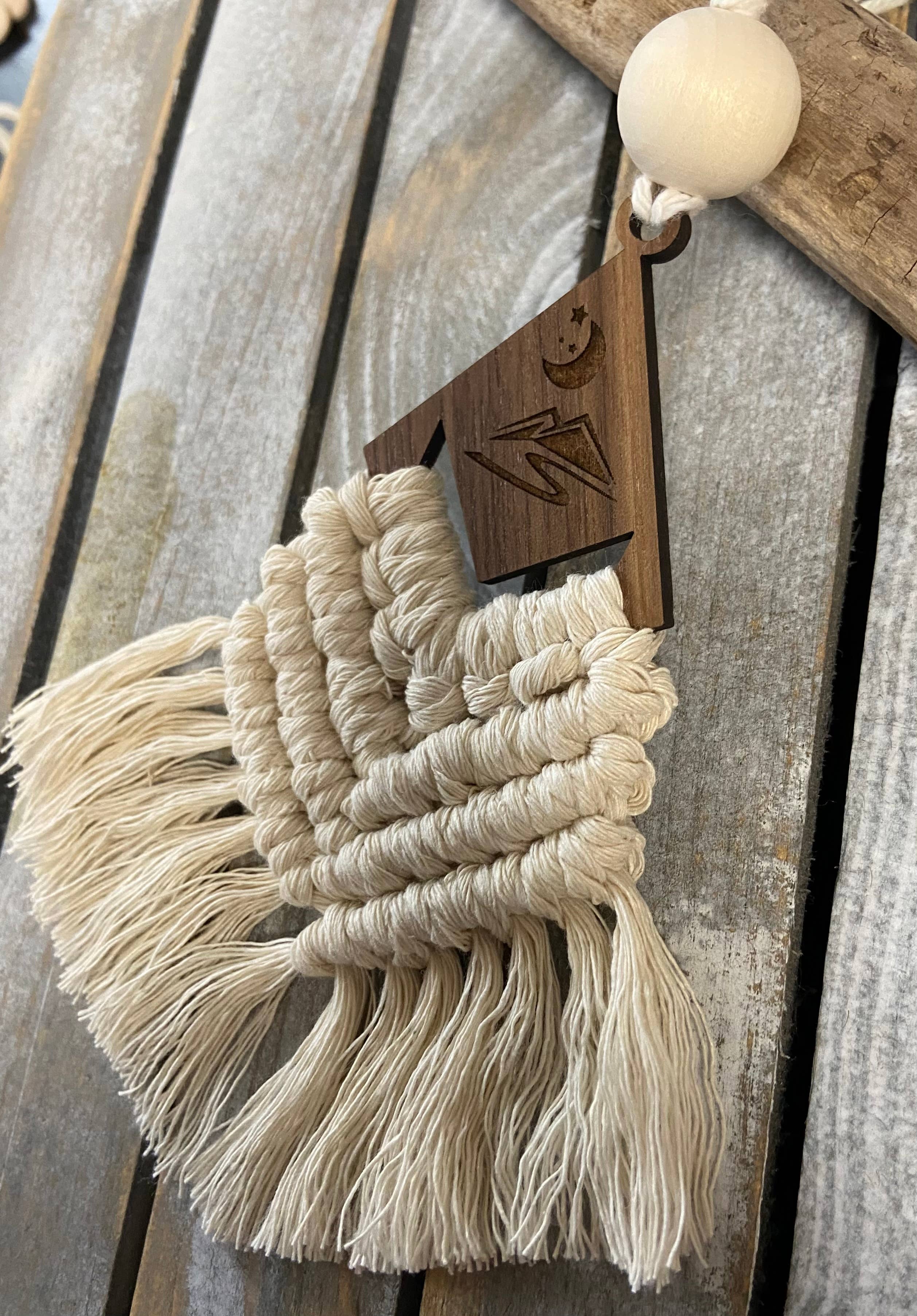 Macrame Car Diffuser Moon + Mountain