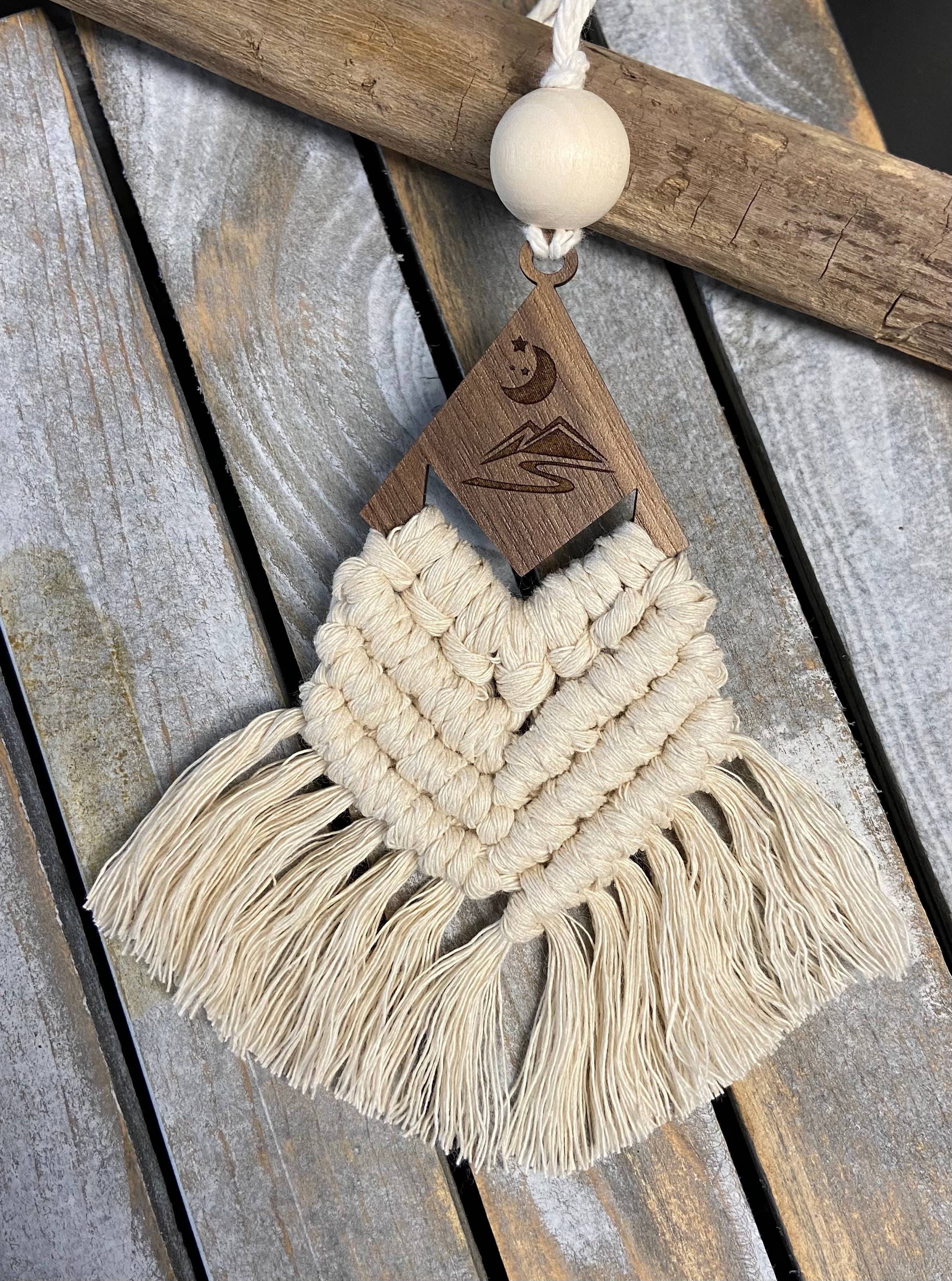 Macrame Car Diffuser Moon + Mountain