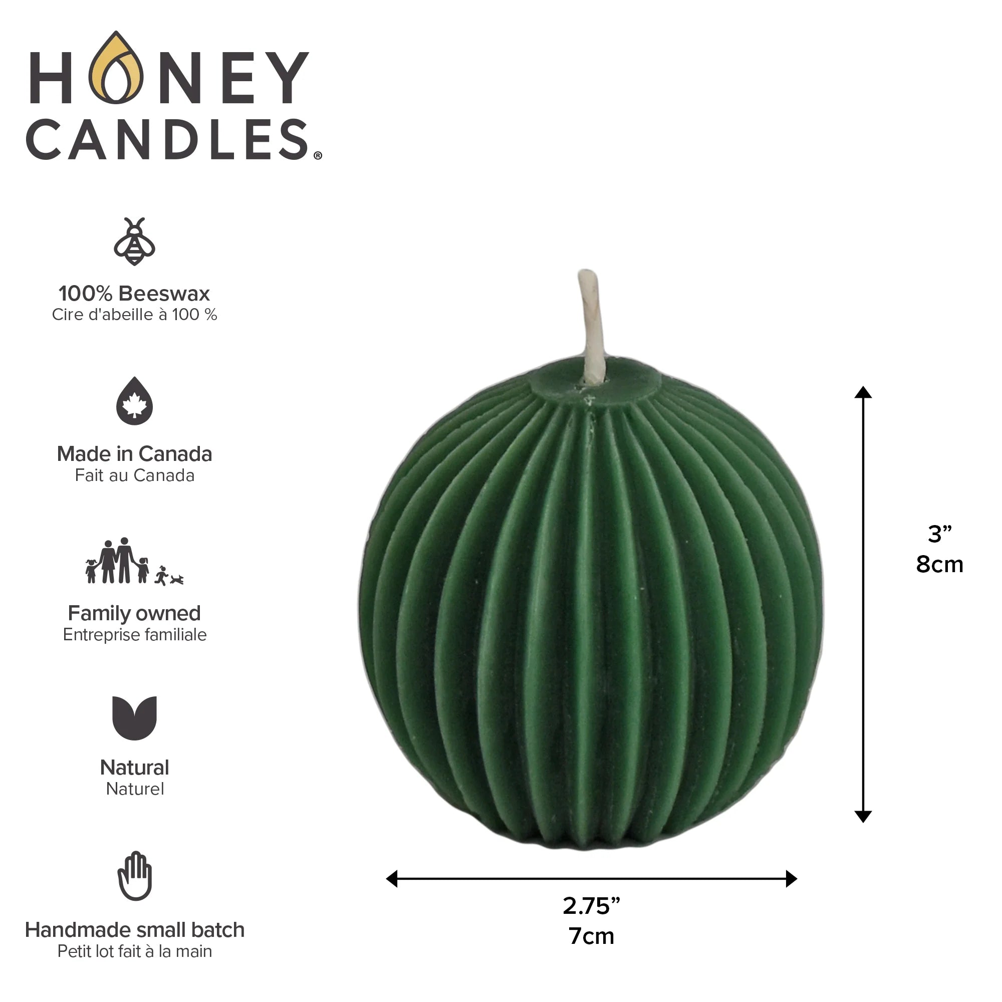 Honey Candles - Fluted Sphere Green