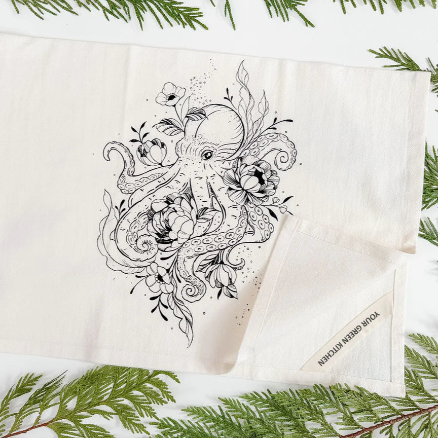 Organic Tea Towel - Floral Octopus