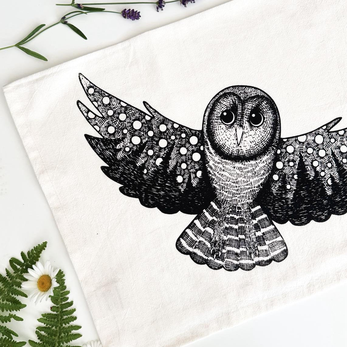 Organic Tea Towel Skyline Owl