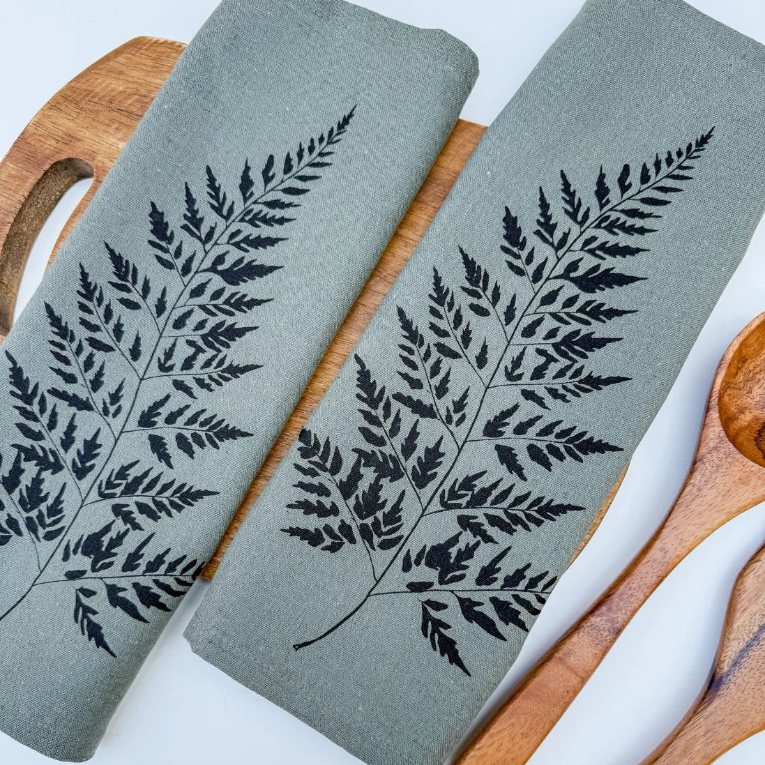 Napkin Set Linen Forest Green Leafy Fern