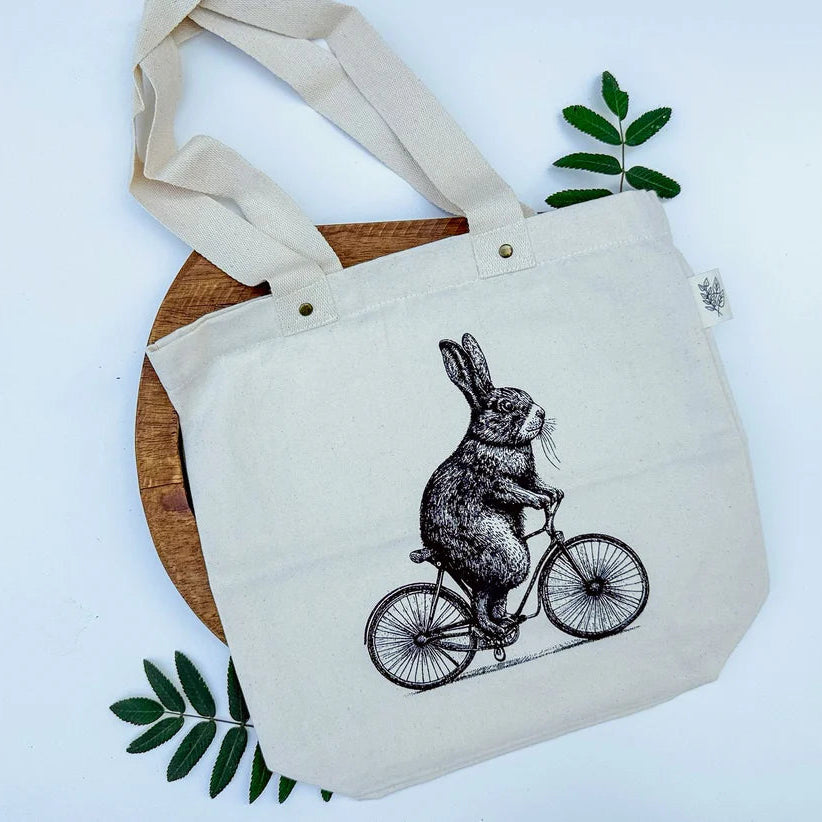 Tote Bag Organic Kids Bunny Bike