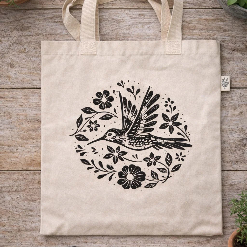 Tote Bag Organic Floral Hummingbird