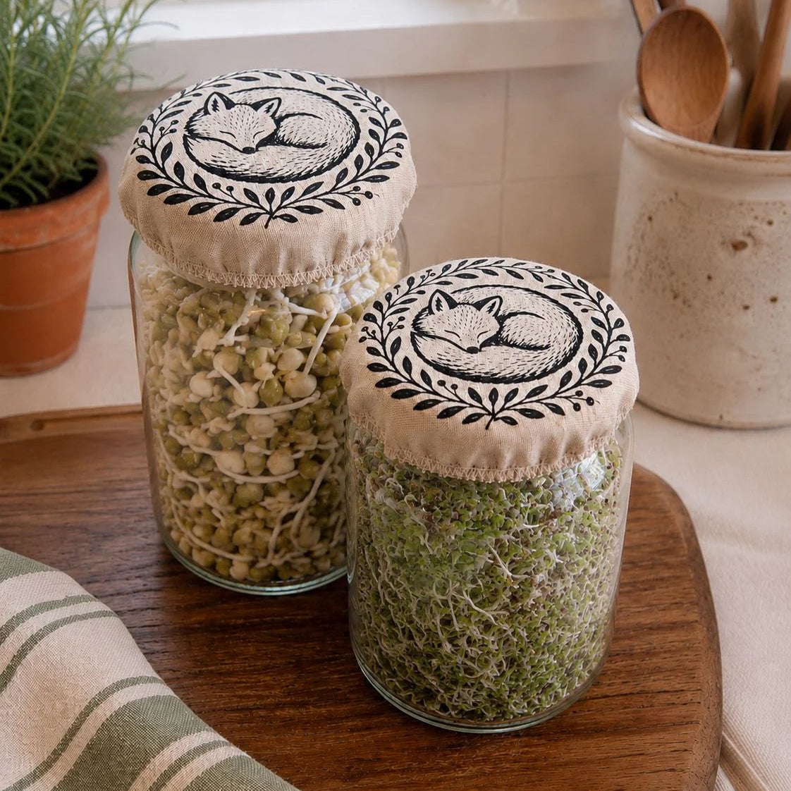 Cloth Mason Jar Cover Set | Sleeping Fox