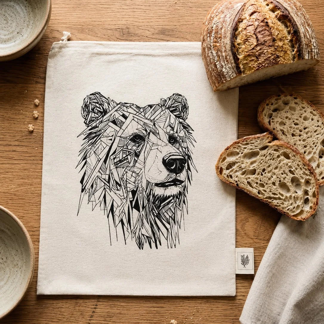 Cloth Lined Bread Bag Bear