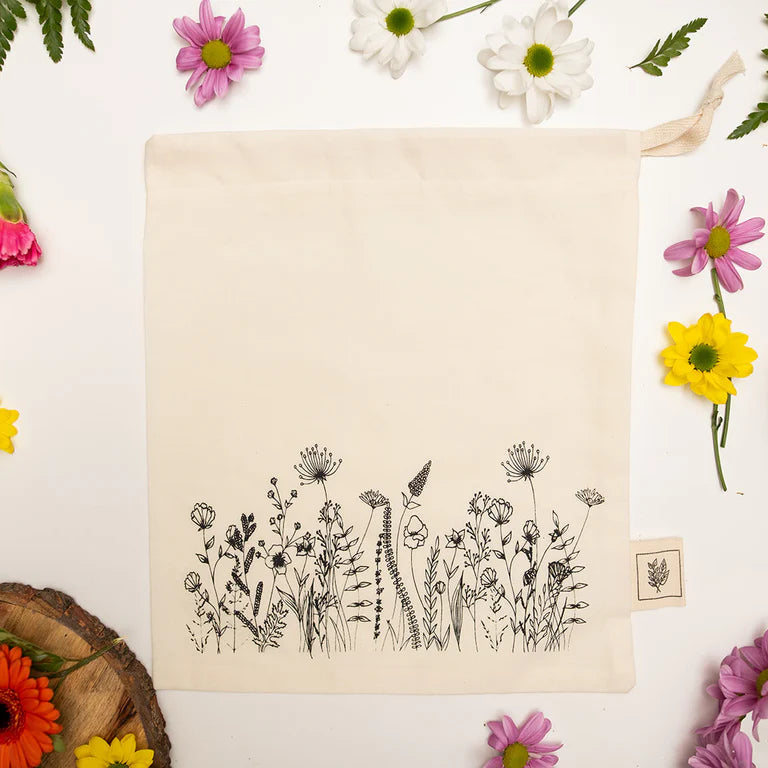 Bag Drawstring Large Wildflowers