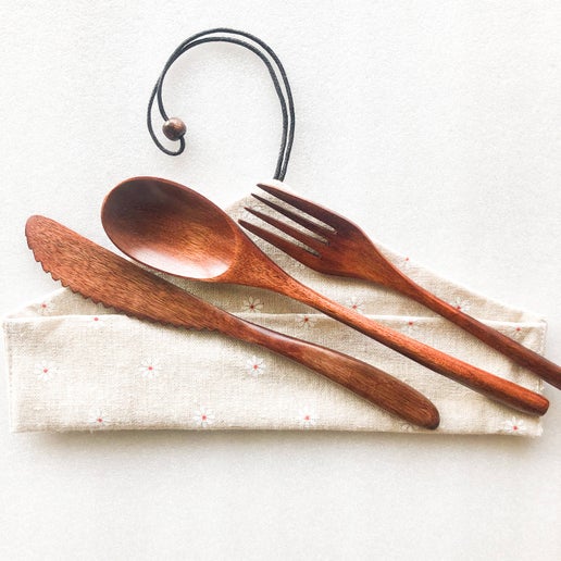 Japanese Style Wooden Cutlery Set - Yellow