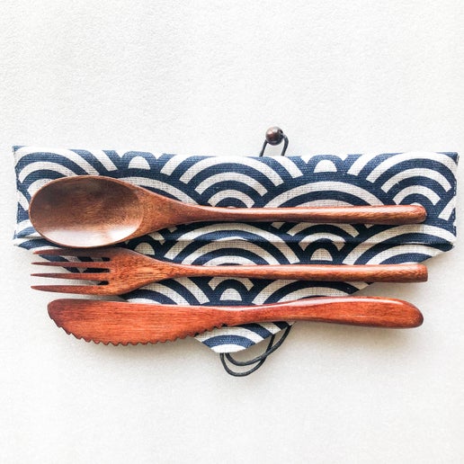 Japanese Style Wooden Cutlery Set - Yellow