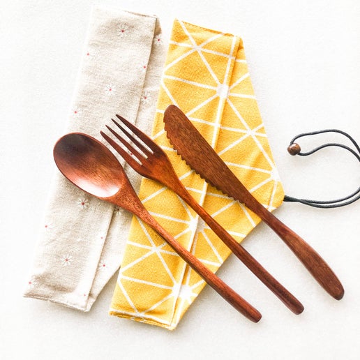 Japanese Style Wooden Cutlery Set - Yellow