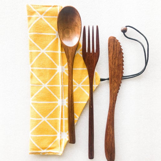 Japanese Style Wooden Cutlery Set - Yellow
