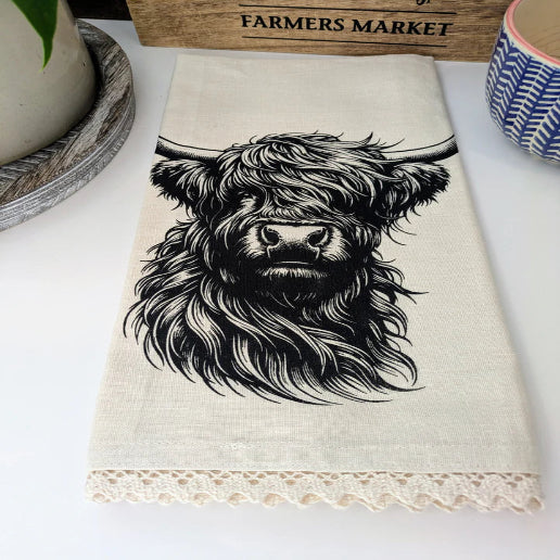 Linen Tea Towel Highland Cow