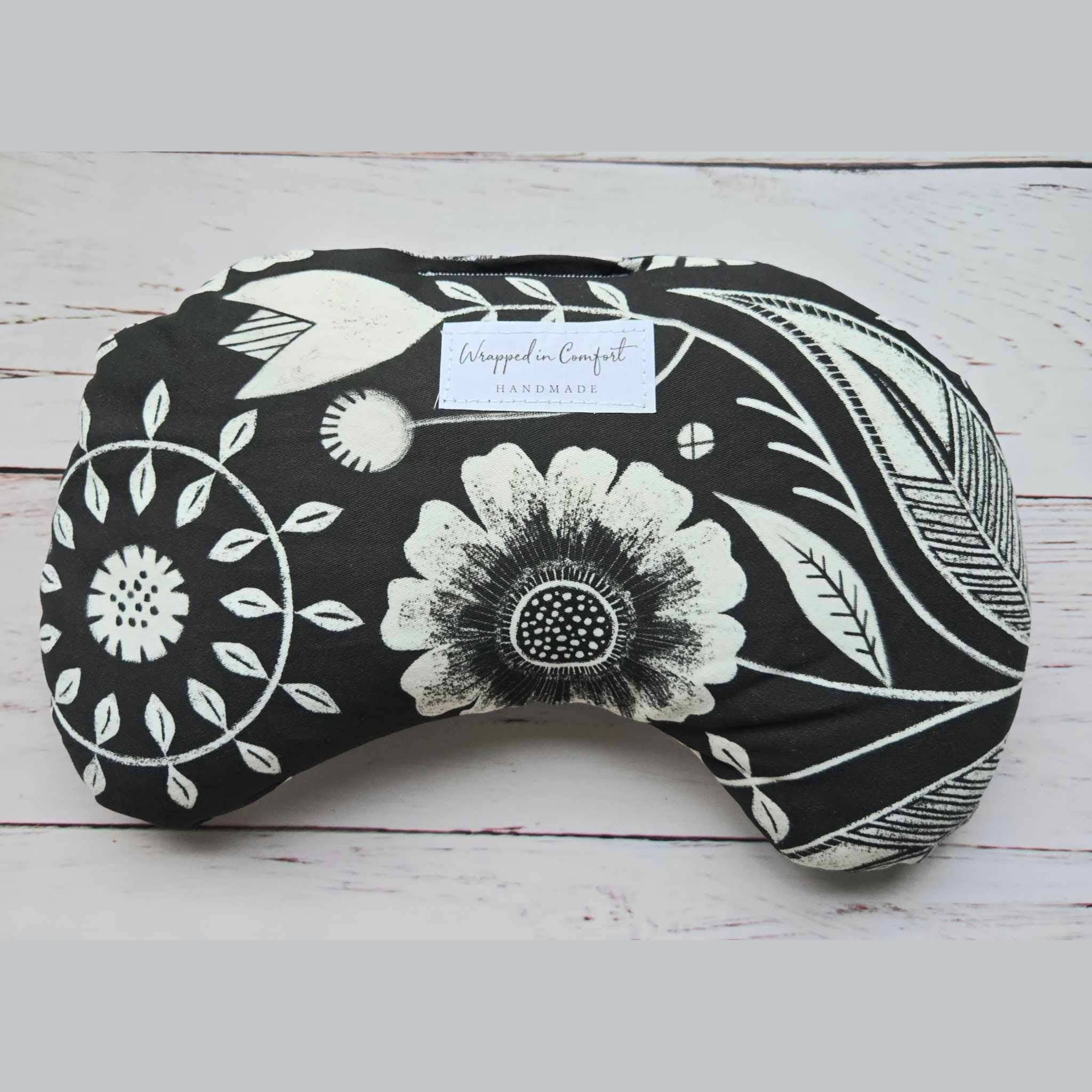 Bean Shaped Heating Pad Black Floral
