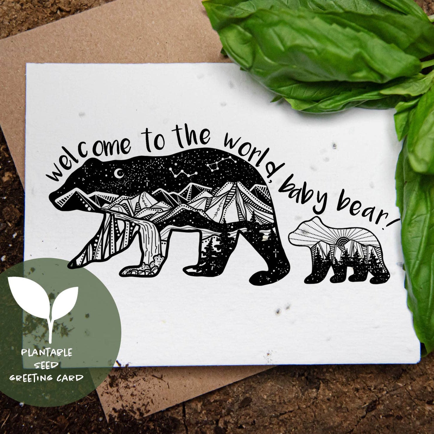 Plantable Basil Seed Card; Welcome to the World, Baby Bear