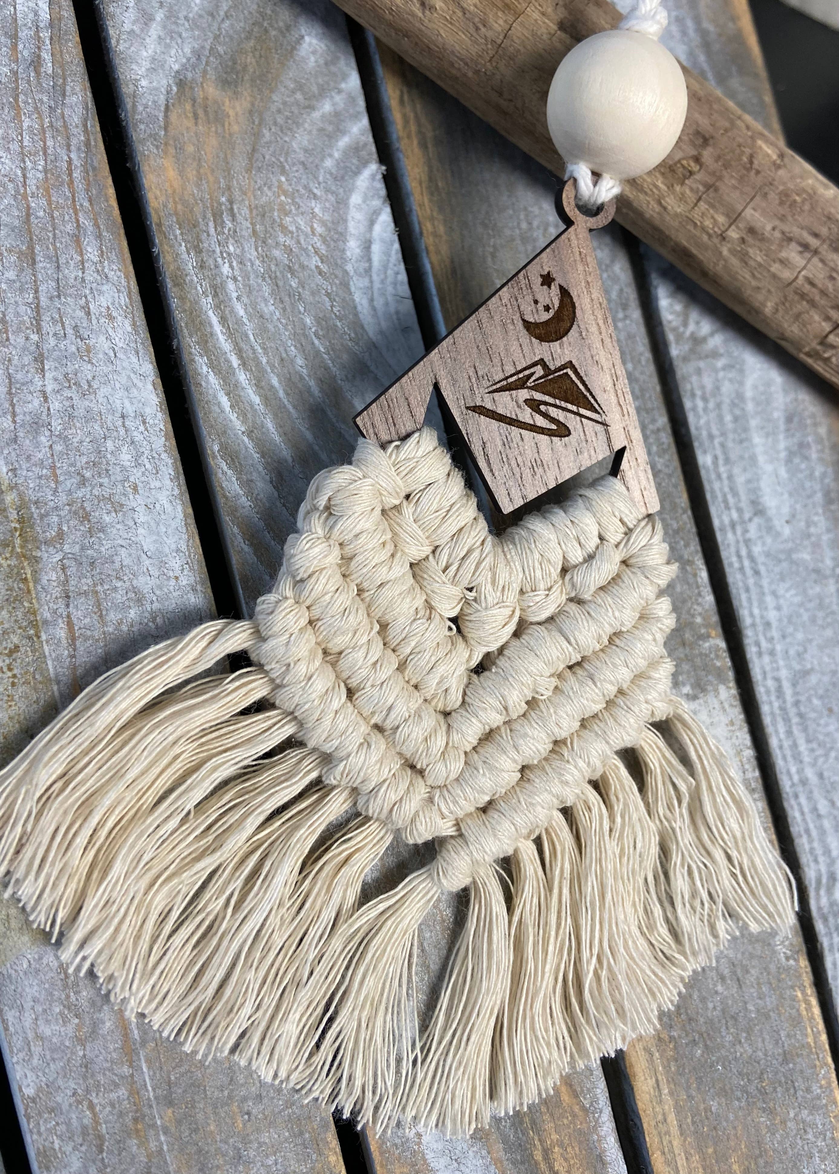 Macrame Car Diffuser Moon + Mountain