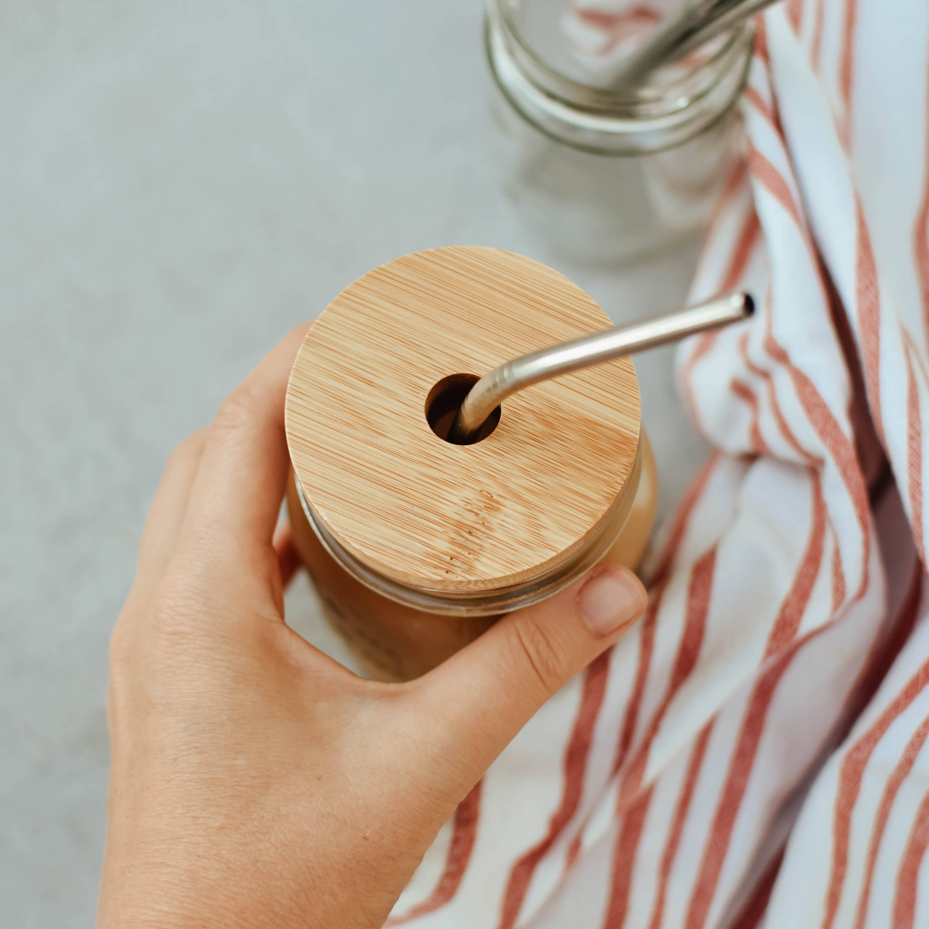 Bamboo Jar Lid Straw Hole Regular Mouth