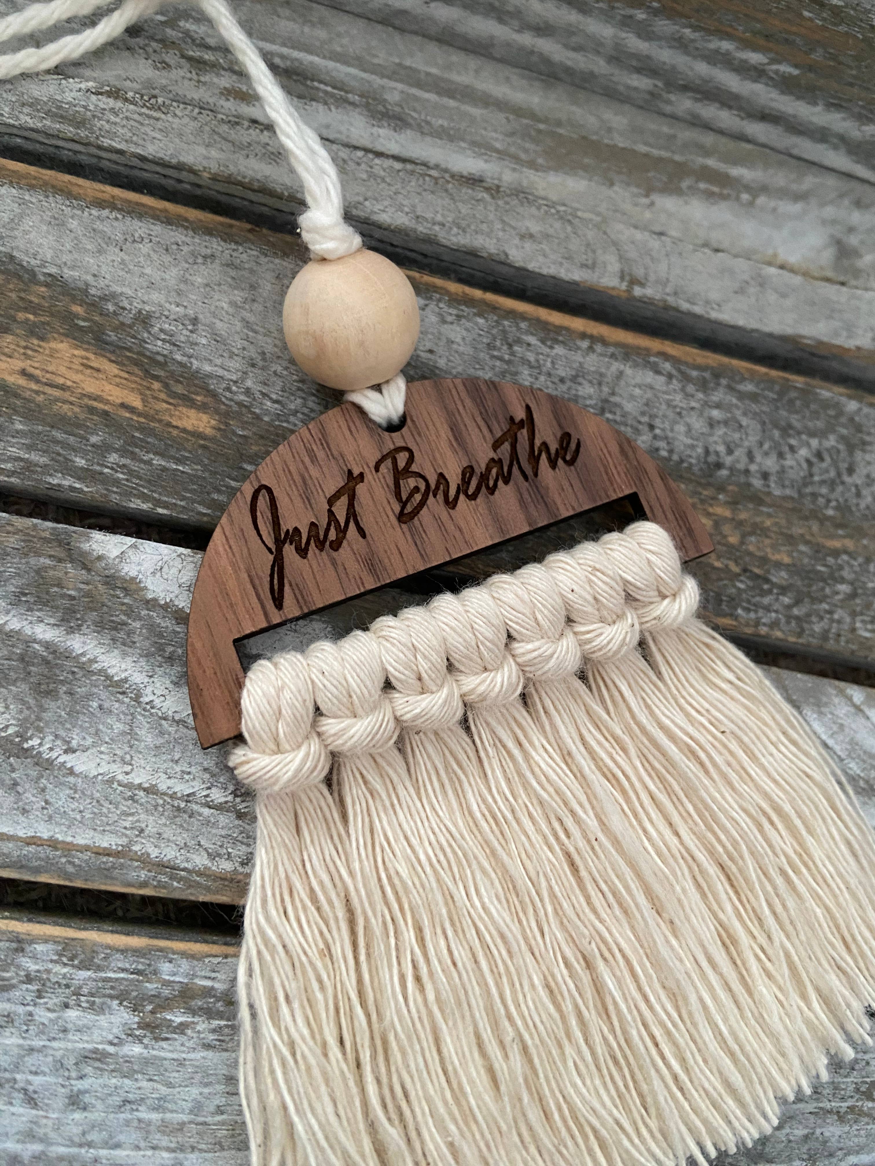 Macrame Car Diffuser Just Breathe Cream