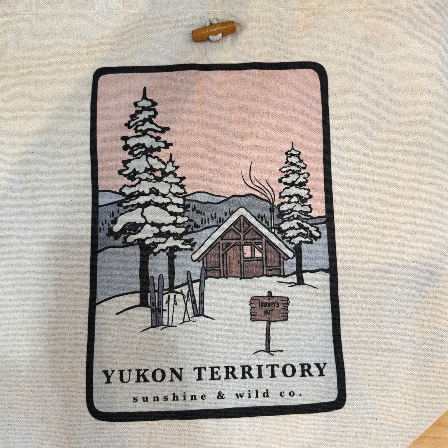 Sunshine & Wild Tote Bag Yukon Territory "Harvey's Hut"