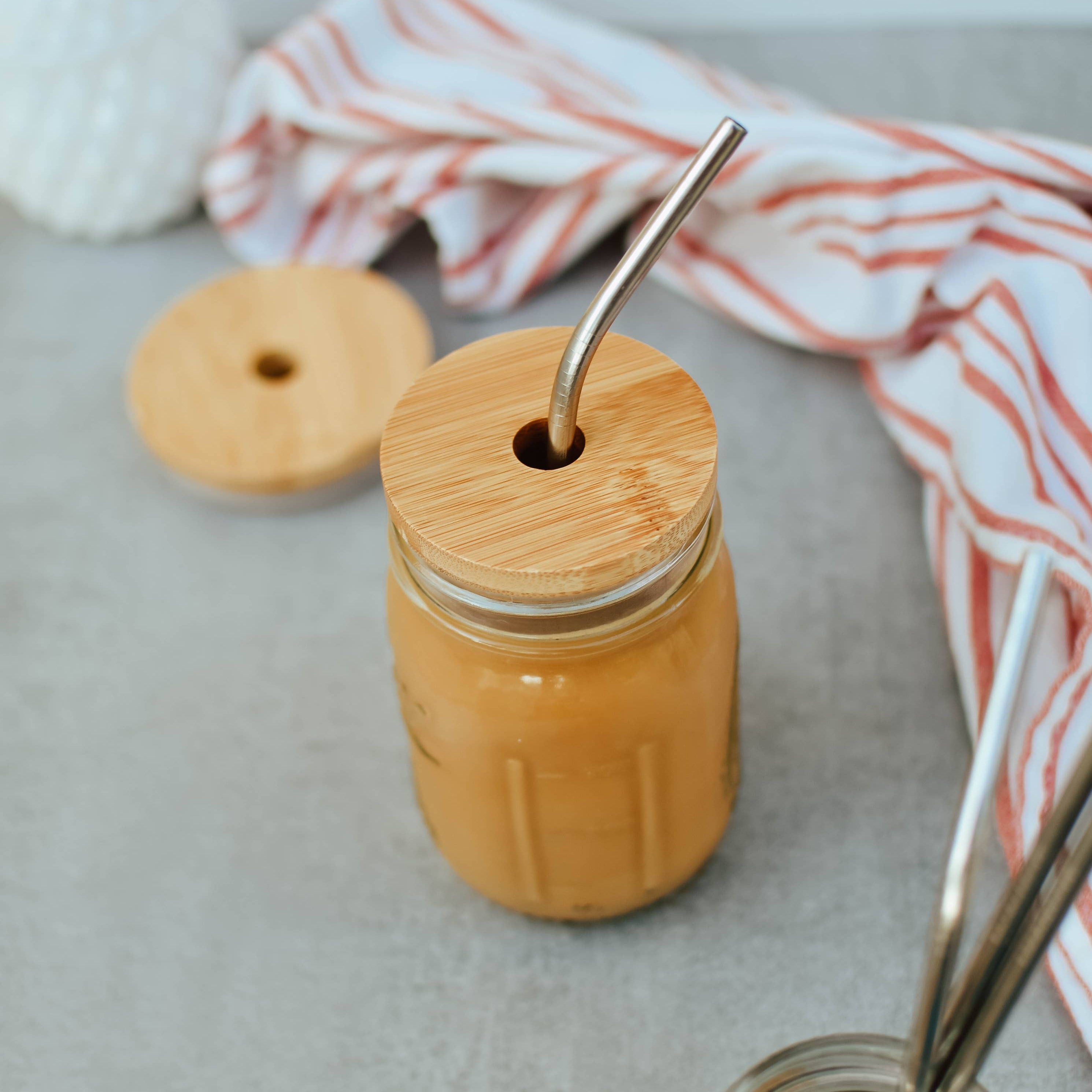 Bamboo Jar Lid Straw Hole Wide Mouth