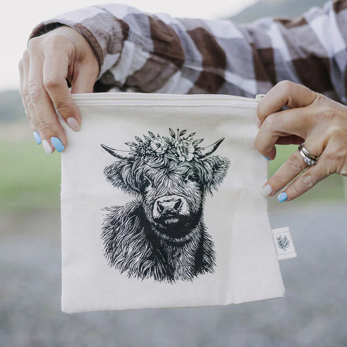 Cloth Snack Bag (Lined) Floral Cow