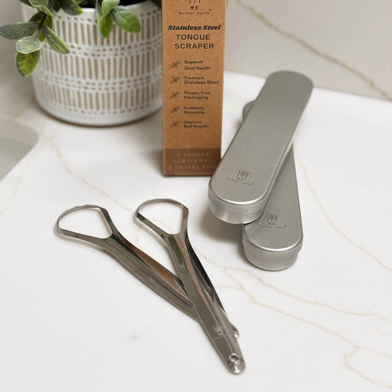 Stainless Steel Travel Tongue Scrapers- 2pk