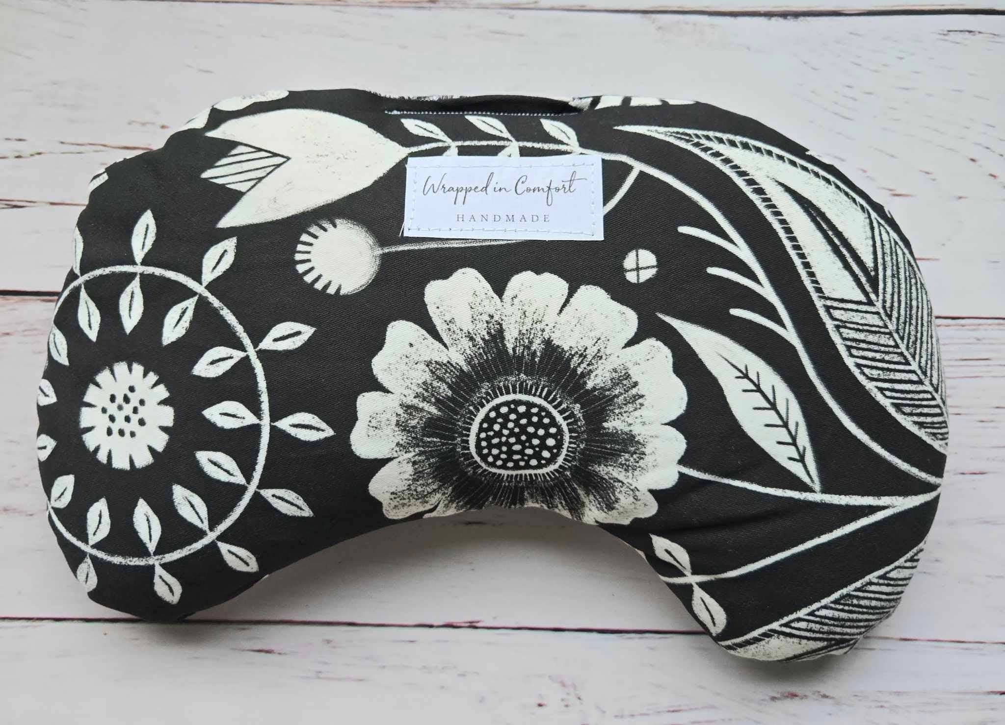 Bean Shaped Heating Pad Black Floral