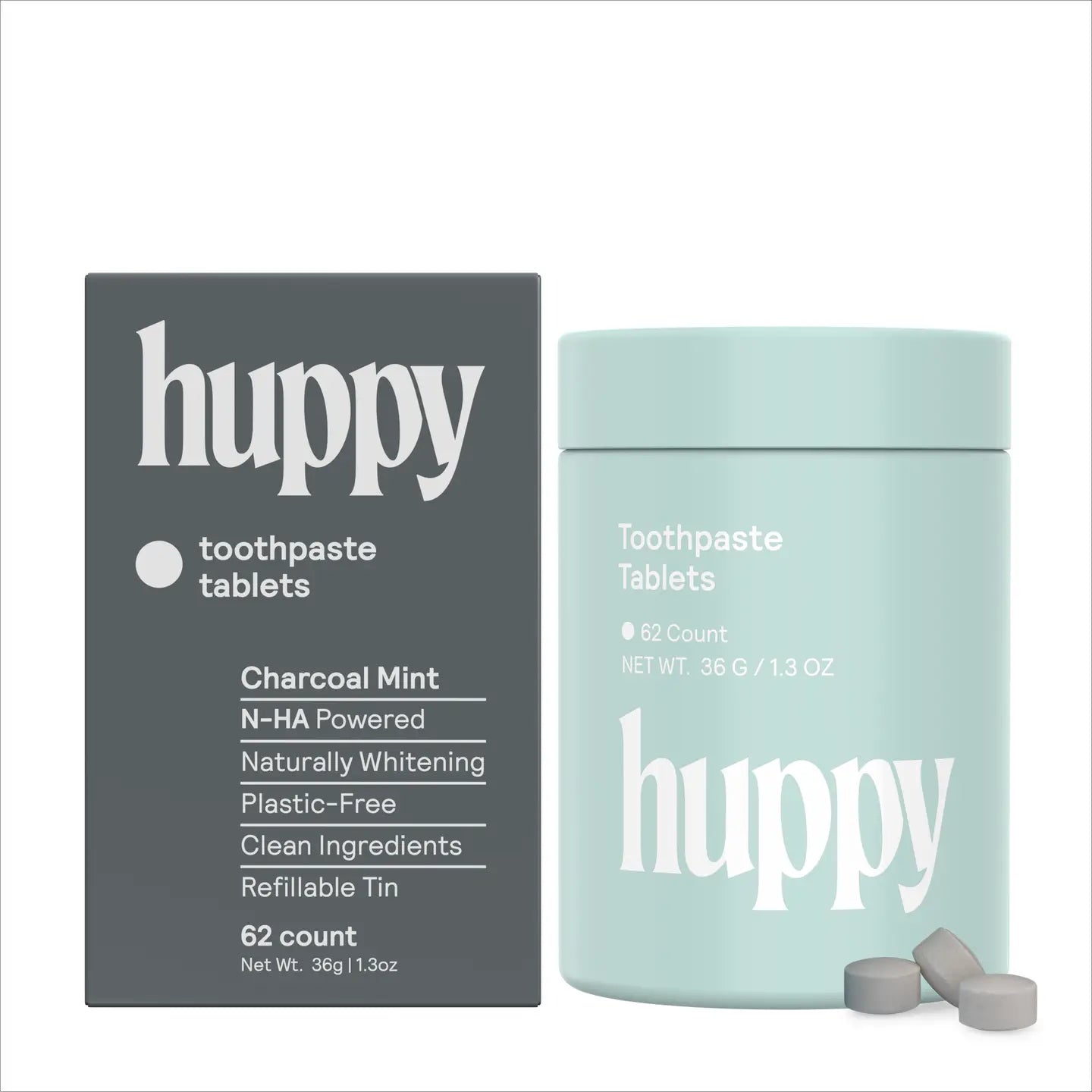 HUPPY Toothpaste Tablets Charcoal Mint Tin