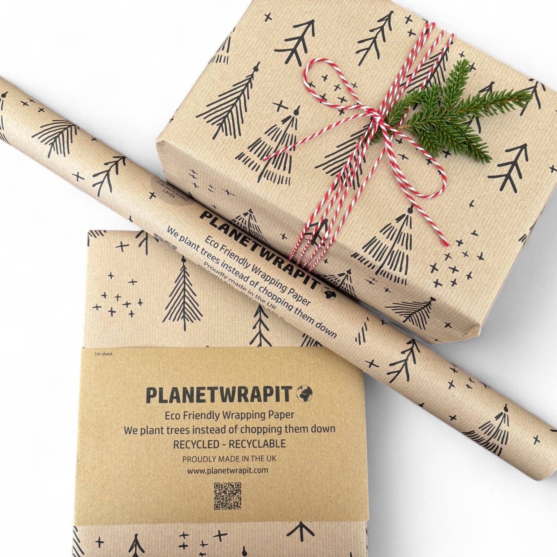 Black Christmas Trees Recycled Kraft Wrapping Paper