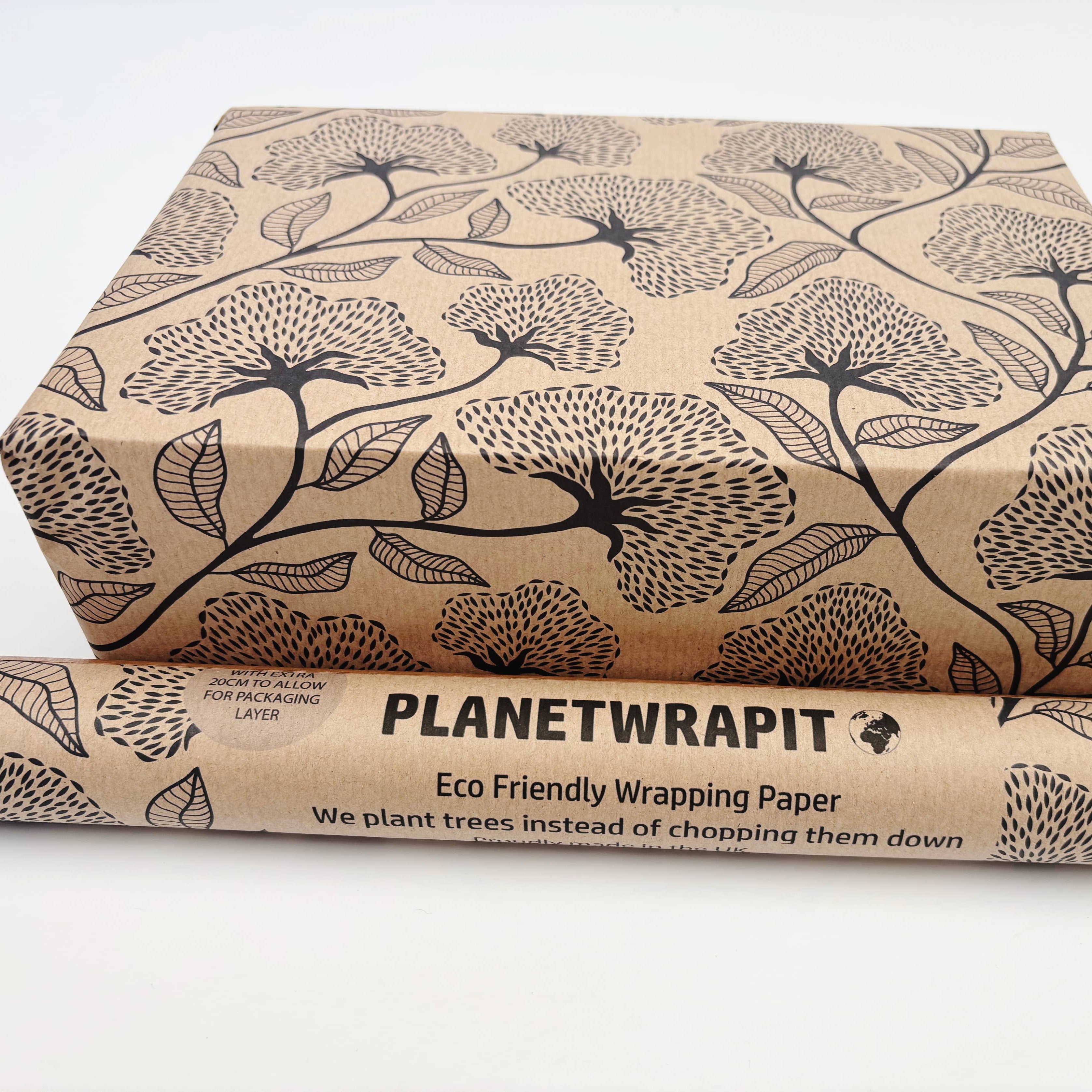 Black Floral Recycled Kraft Wrapping Paper