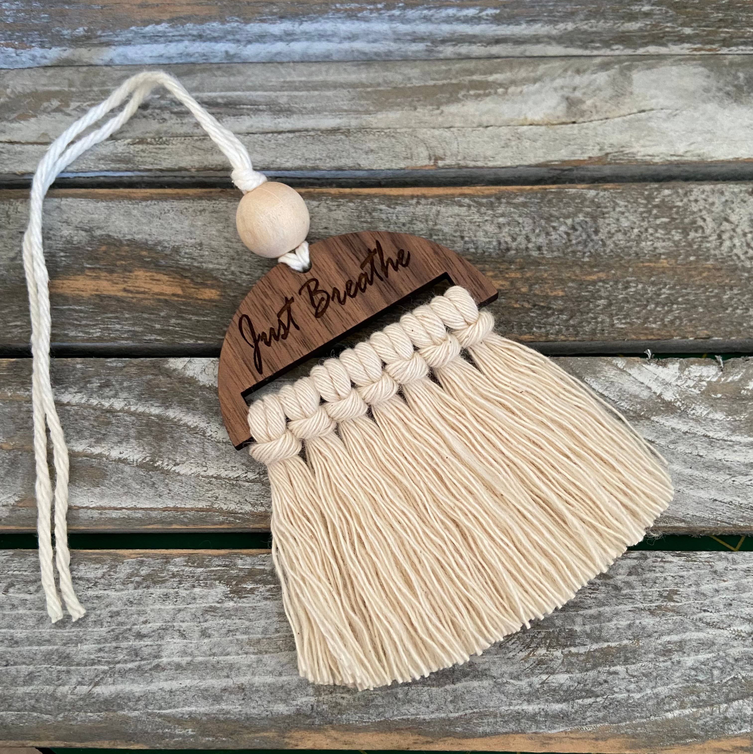 Macrame Car Diffuser Just Breathe Cream