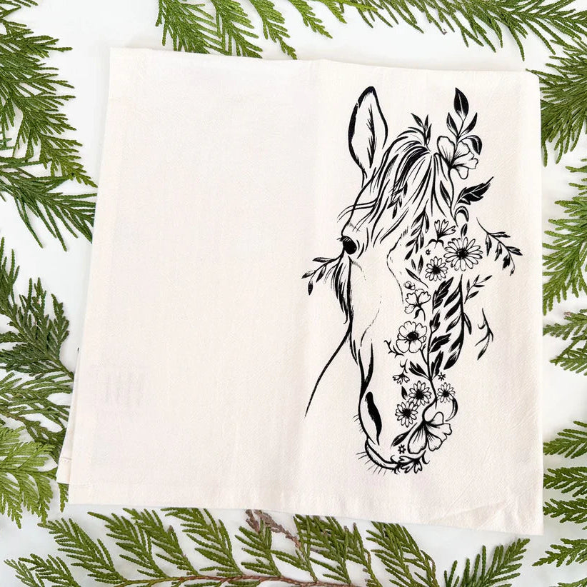 Organic Tea Towel Floral Horse