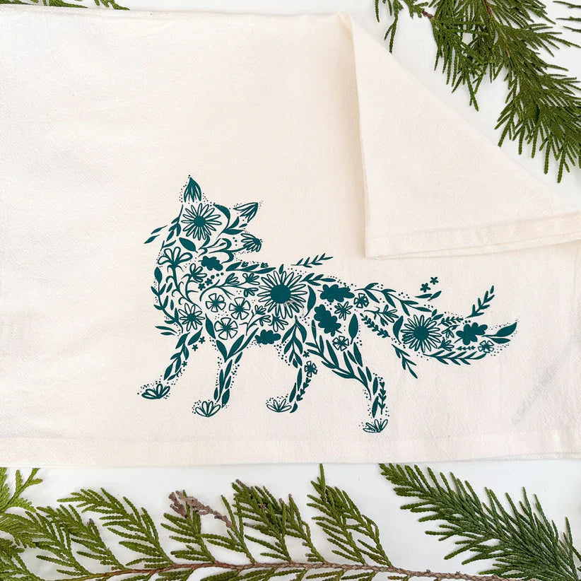 Organic Tea Towel Floral Fox