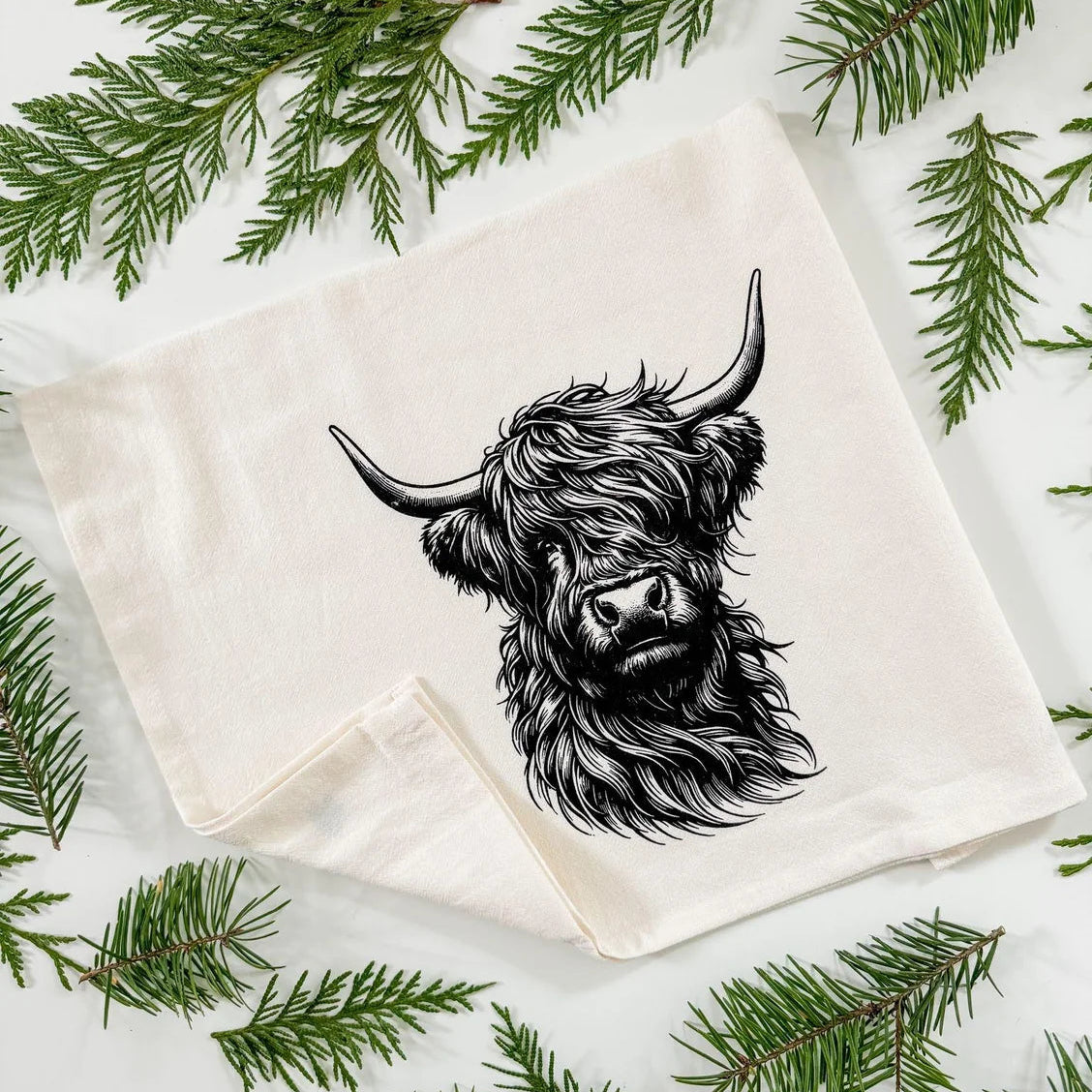Organic Tea Towel Highland Cow