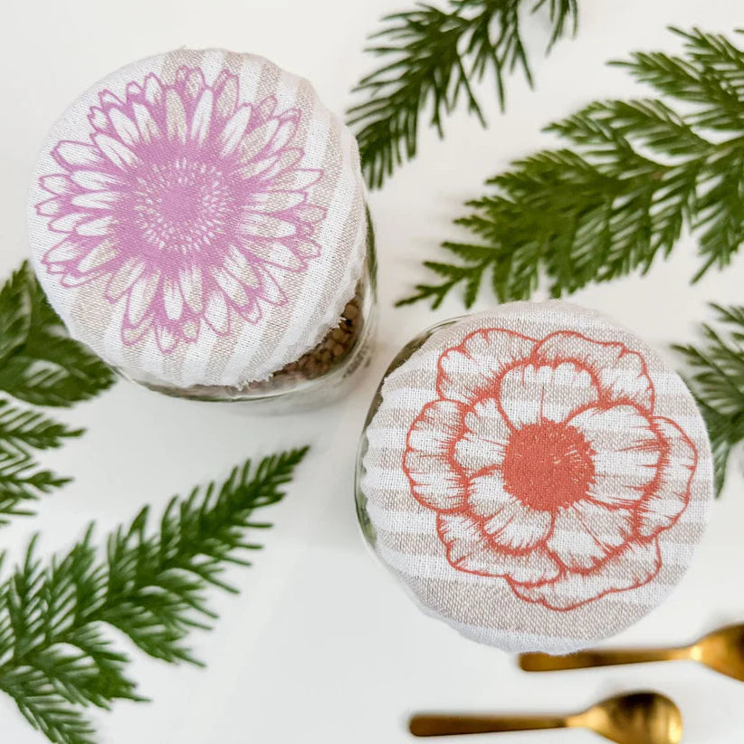 Cloth Mason Jar Cover Set - Flowers