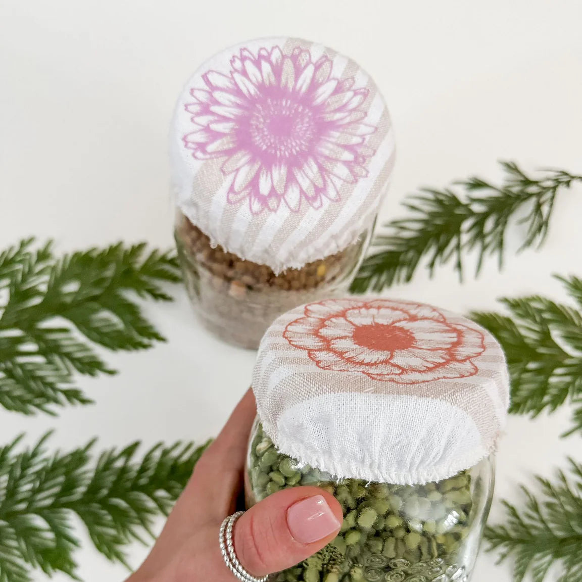 Cloth Mason Jar Cover Set - Flowers