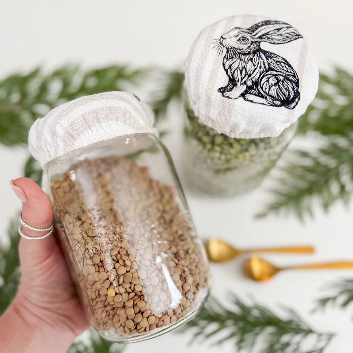 Cloth Mason Jar Cover Set - Rabbit