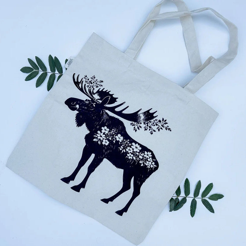 Tote Bag Organic Floral Moose