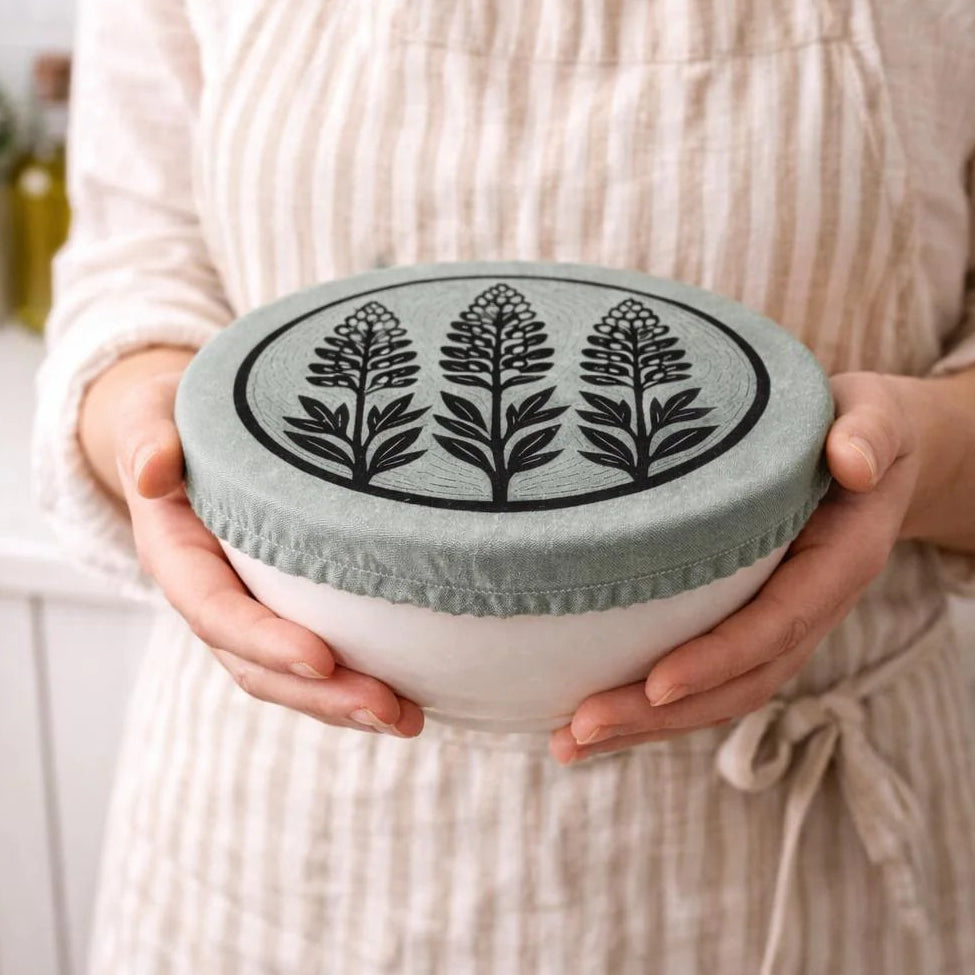 Cloth Bowl Cover Small Lupins Green Smoke