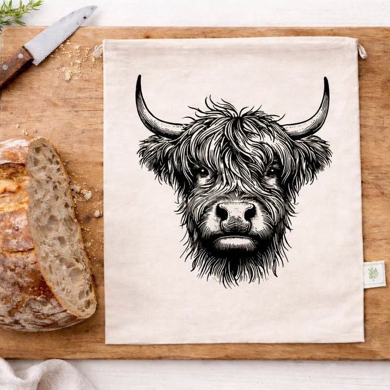Cloth Lined Bread Bag Highland Cow