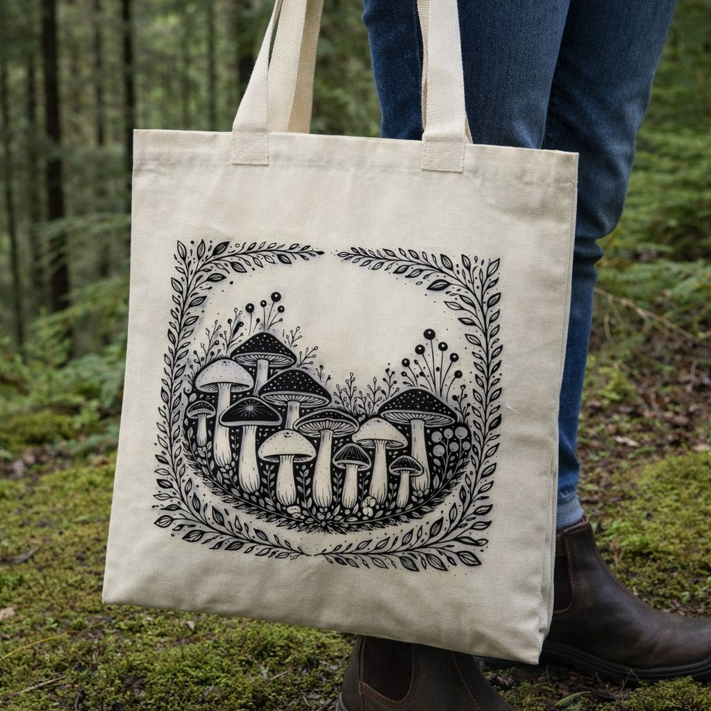 Tote Bag Organic Floral Mushroom