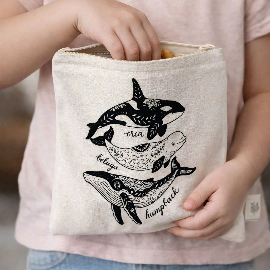 Lined Cotton Snack Bags | Whale