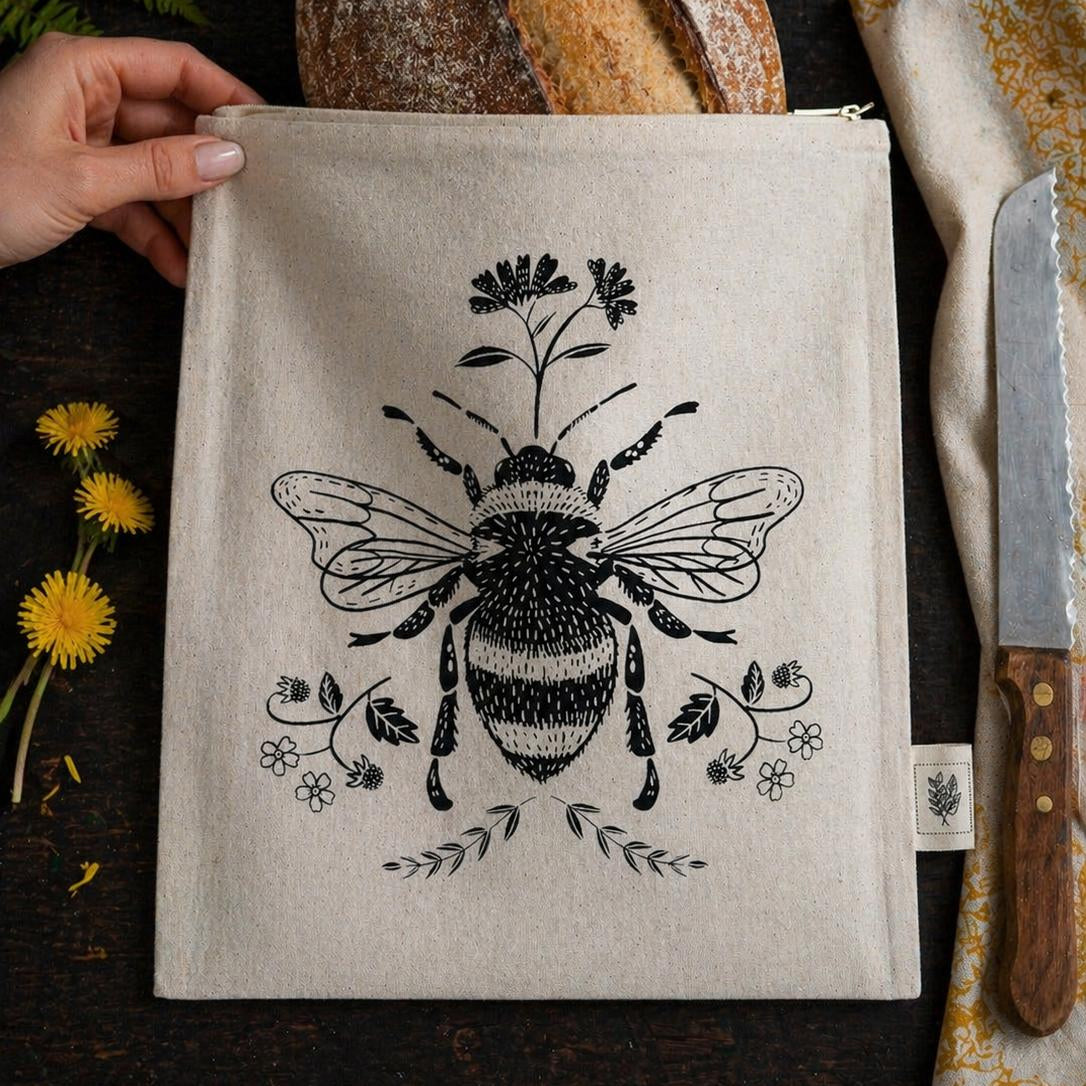 Cloth Lined Bread Bag Bee