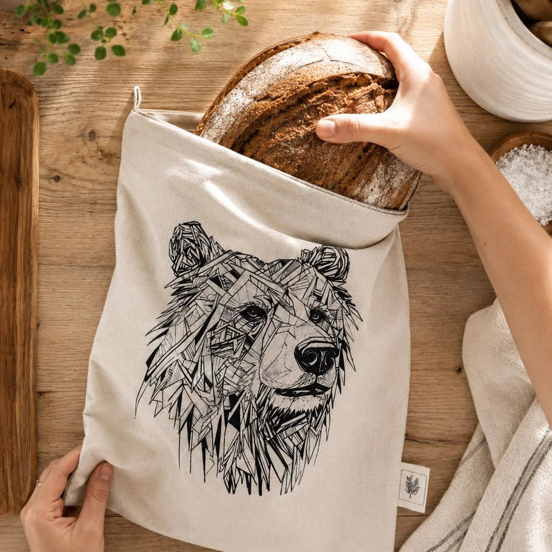 Cloth Lined Bread Bag Bear