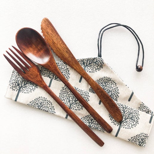 Japanese Style Wooden Cutlery Set - Yellow