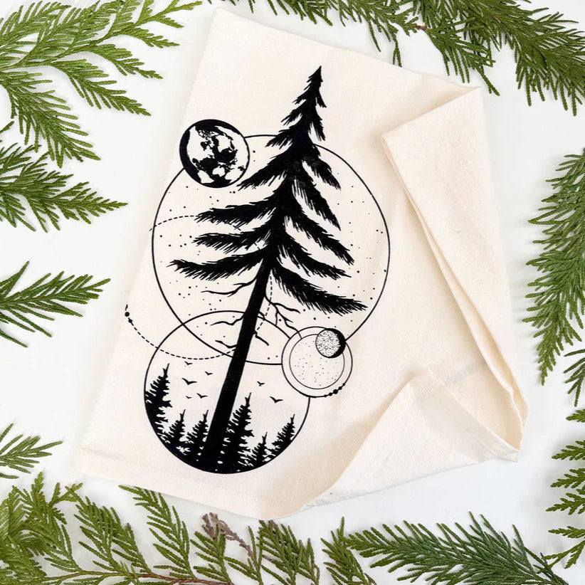 Organic Tea Towel Moon & Trees NEW
